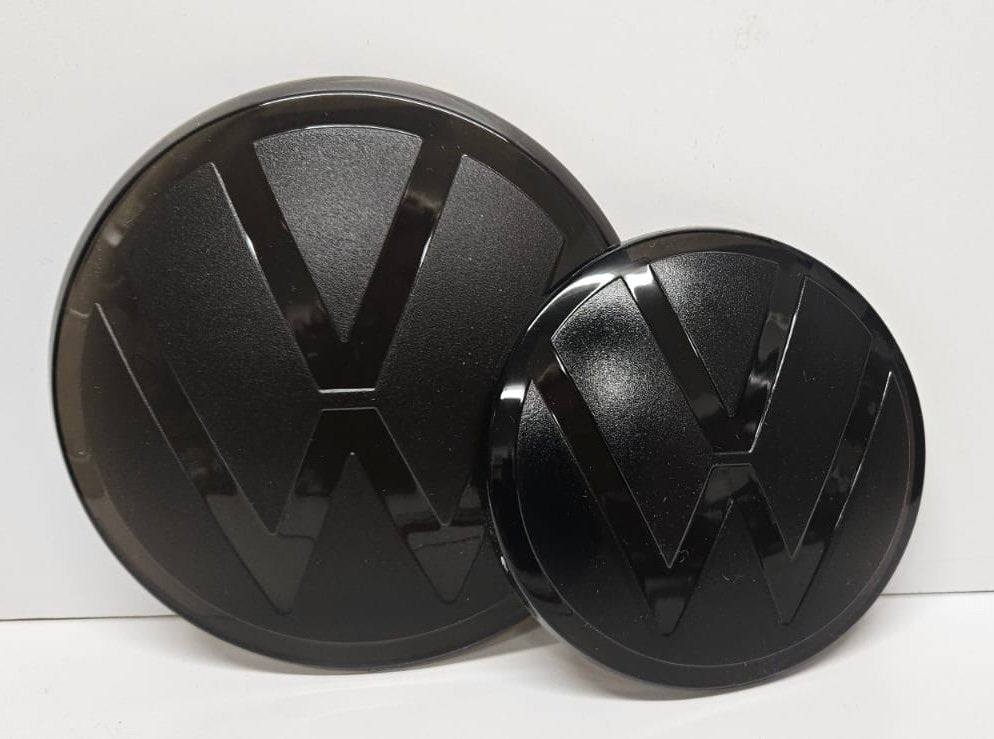 VW Caddy MK5 Badge Covers Gloss Black Front & Rear Emblem Overlay Set