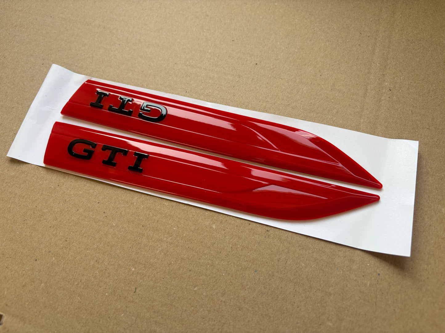 VW Golf MK8 MK8.5 GTI Side Wing Badge Pair Gloss Black & Red OEM Style Emblems