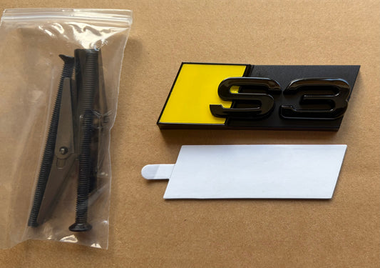 Audi S3 Front Honeycomb Grill Badge Gloss Black & Yellow Emblem Fits 8P 8V A3 S3