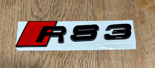 Audi RS3 Gloss Black Rear Boot Badge Emblem | Replacement Lettering | 8V 8Y 2013–Present