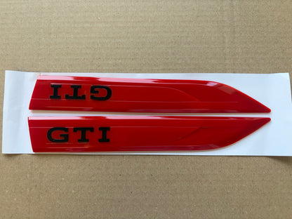 VW Golf MK8 MK8.5 GTI Side Wing Badge Pair Gloss Black & Red OEM Style Emblems