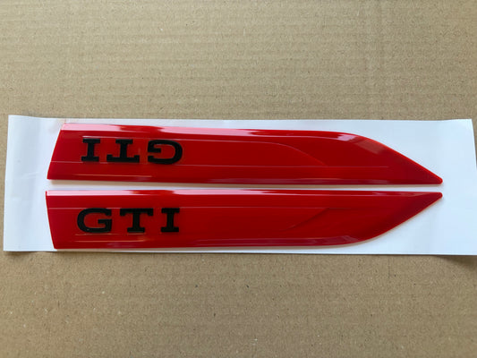 VW Golf MK8 MK8.5 GTI Side Wing Badge Pair Gloss Black & Red OEM Style Emblems