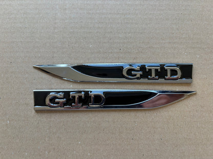 VW Golf MK7 MK7.5 GTD Black & Chrome Wing Badge Set x2 | Side Fender Emblems
