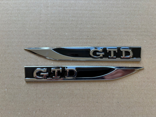 VW Golf MK7 MK7.5 GTD Black & Chrome Wing Badge Set x2 | Side Fender Emblems