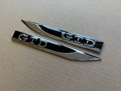 VW Golf MK7 MK7.5 GTD Black & Chrome Wing Badge Set x2 | Side Fender Emblems