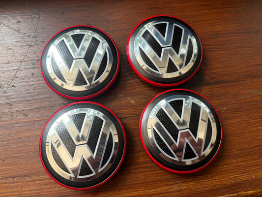 56mm VW Wheel Centre Caps Red Outer Ring Set of 4 – Alloy Wheel Hub Caps
