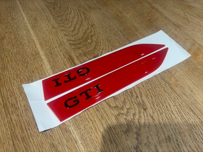 VW Golf MK8 MK8.5 GTI Side Wing Badge Pair Red & Chrome OEM Style Emblems