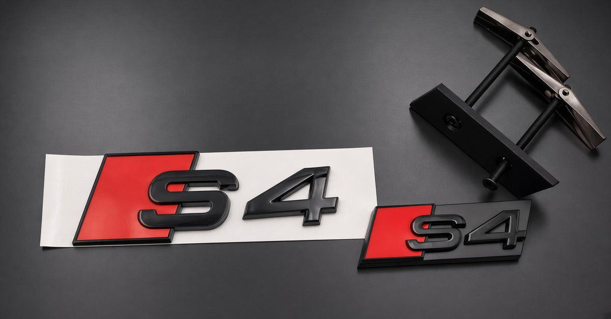 Audi S4 Gloss Black & Red Badge Set Emblems Front Rear Styling Kit