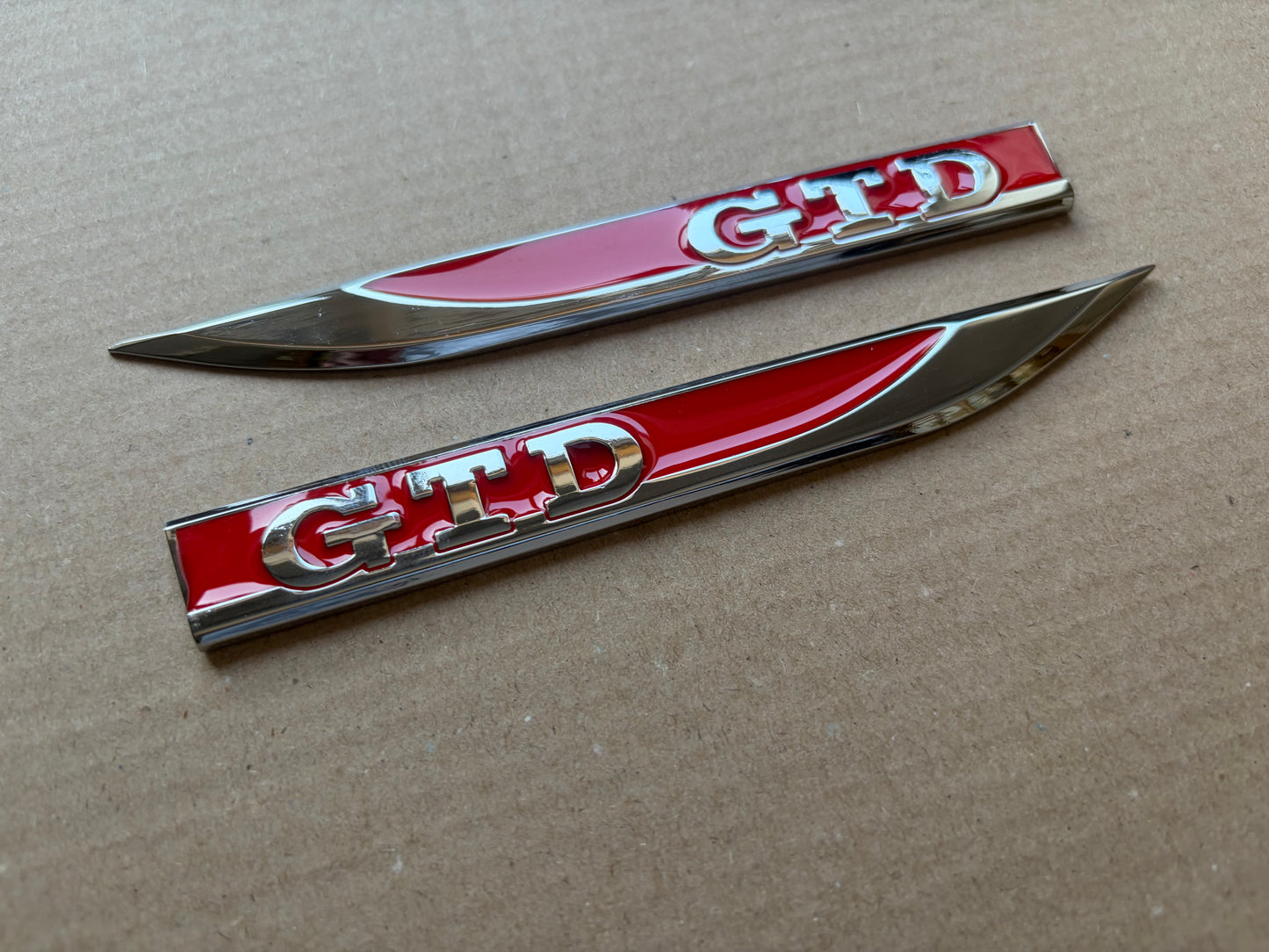 VW Golf MK7 MK7.5 GTD Red & Chrome Wing Badge Set x2 | Side Fender Emblems