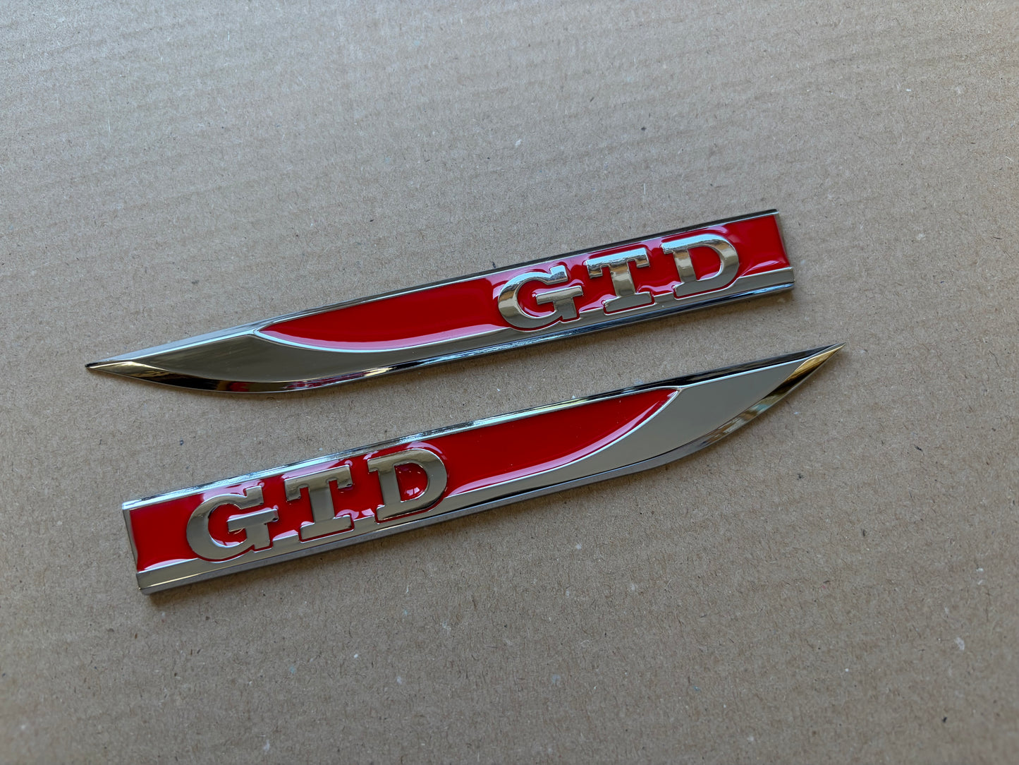VW Golf MK7 MK7.5 GTD Red & Chrome Wing Badge Set x2 | Side Fender Emblems