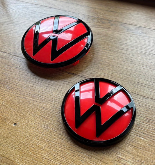 Volkswagen Golf MK8 / MK8.5 Gloss Black & Red Front & Rear Badge Set | GTI R GTD
