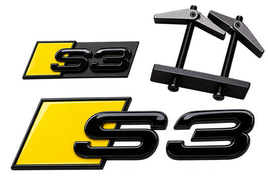 Audi S3 8P 8V Gloss Black Yellow Badges Front For Honeycomb Grille Rear New