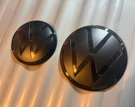 VW Caddy MK5 Smoked Badge Covers Stick-On Front & Rear Emblem Overlay Set (2020-Present)