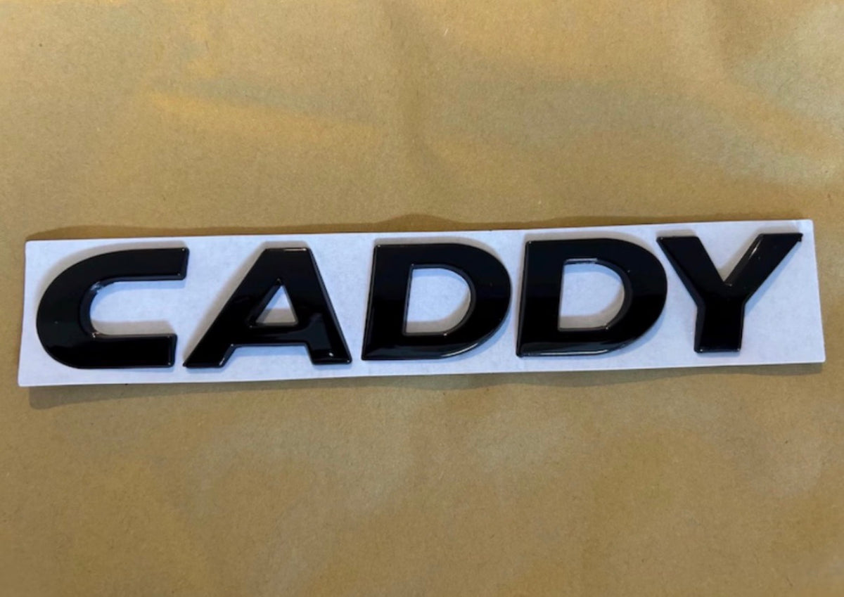 VW Caddy Mk4 Gloss Black Front & Rear Badge Set with Caddy Text (2015–2020)
