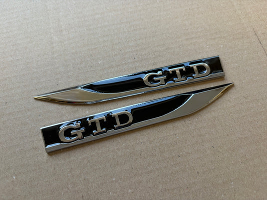 VW Golf MK7 MK7.5 GTD Black & Chrome Wing Badge Set x2 | Side Fender Emblems