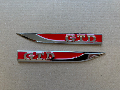 VW Golf MK7 MK7.5 GTD Red & Chrome Wing Badge Set x2 | Side Fender Emblems