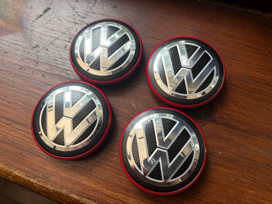 56mm VW Wheel Centre Caps Red Outer Ring Set of 4 – Alloy Wheel Hub Caps