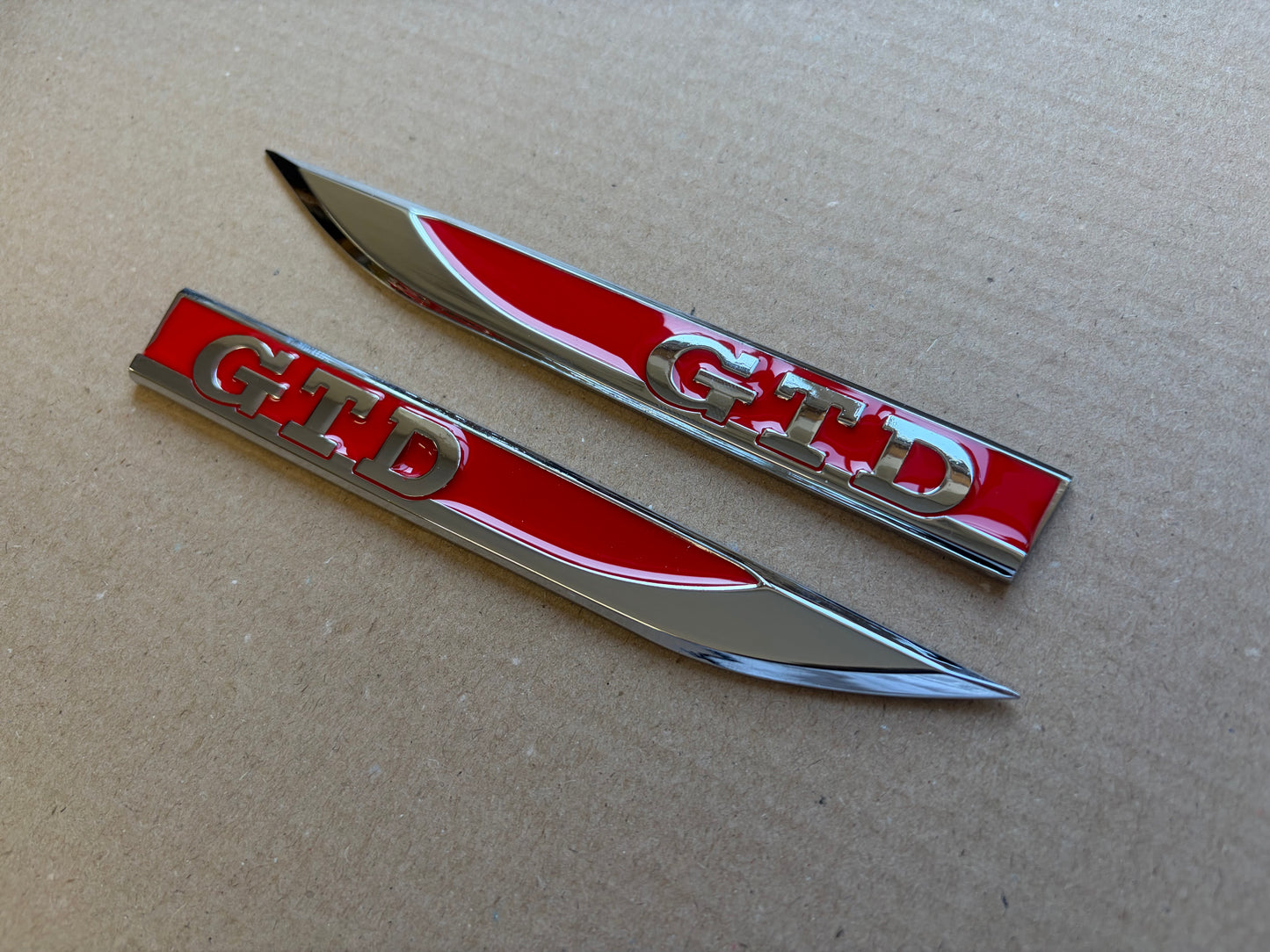 VW Golf MK7 MK7.5 GTD Red & Chrome Wing Badge Set x2 | Side Fender Emblems