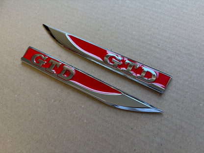 VW Golf MK7 MK7.5 GTD Red & Chrome Wing Badge Set x2 | Side Fender Emblems