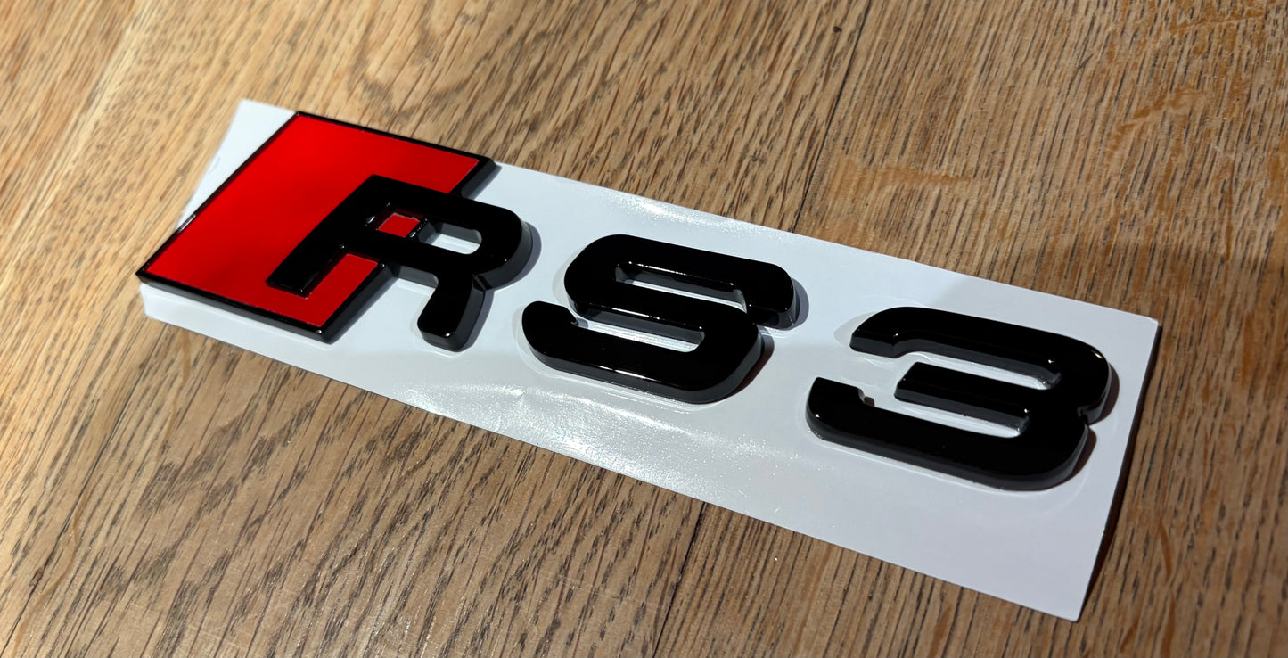 Audi RS3 Gloss Black Rear Boot Badge Emblem | Replacement Lettering | 8V 8Y 2013–Present