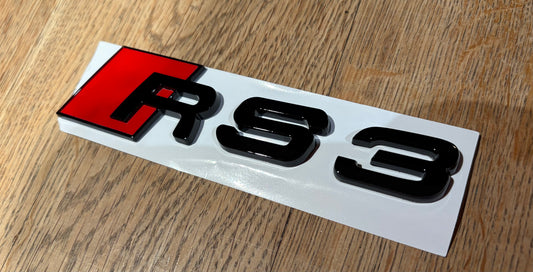 Audi RS3 Gloss Black Rear Boot Badge Emblem | Replacement Lettering | 8V 8Y 2013–Present
