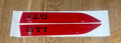 VW Golf MK8 MK8.5 GTI Side Wing Badge Pair Red & Chrome OEM Style Emblems