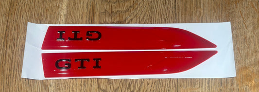 VW Golf MK8 MK8.5 GTI Side Wing Badge Pair Red & Chrome OEM Style Emblems