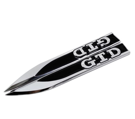 VW Golf MK7 MK7.5 GTD Black & Chrome Wing Badge Set x2 | Side Fender Emblems