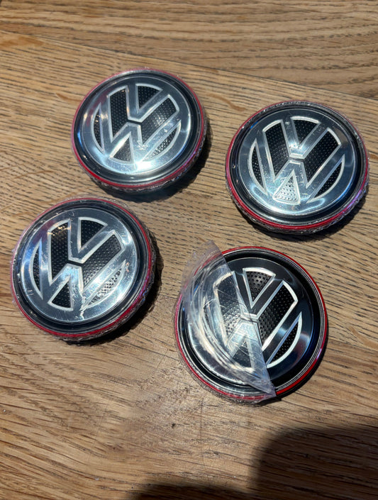 56mm VW Polo Wheel Centre Caps Red Outer Ring Set of 4 – Alloy Wheel Hub Caps