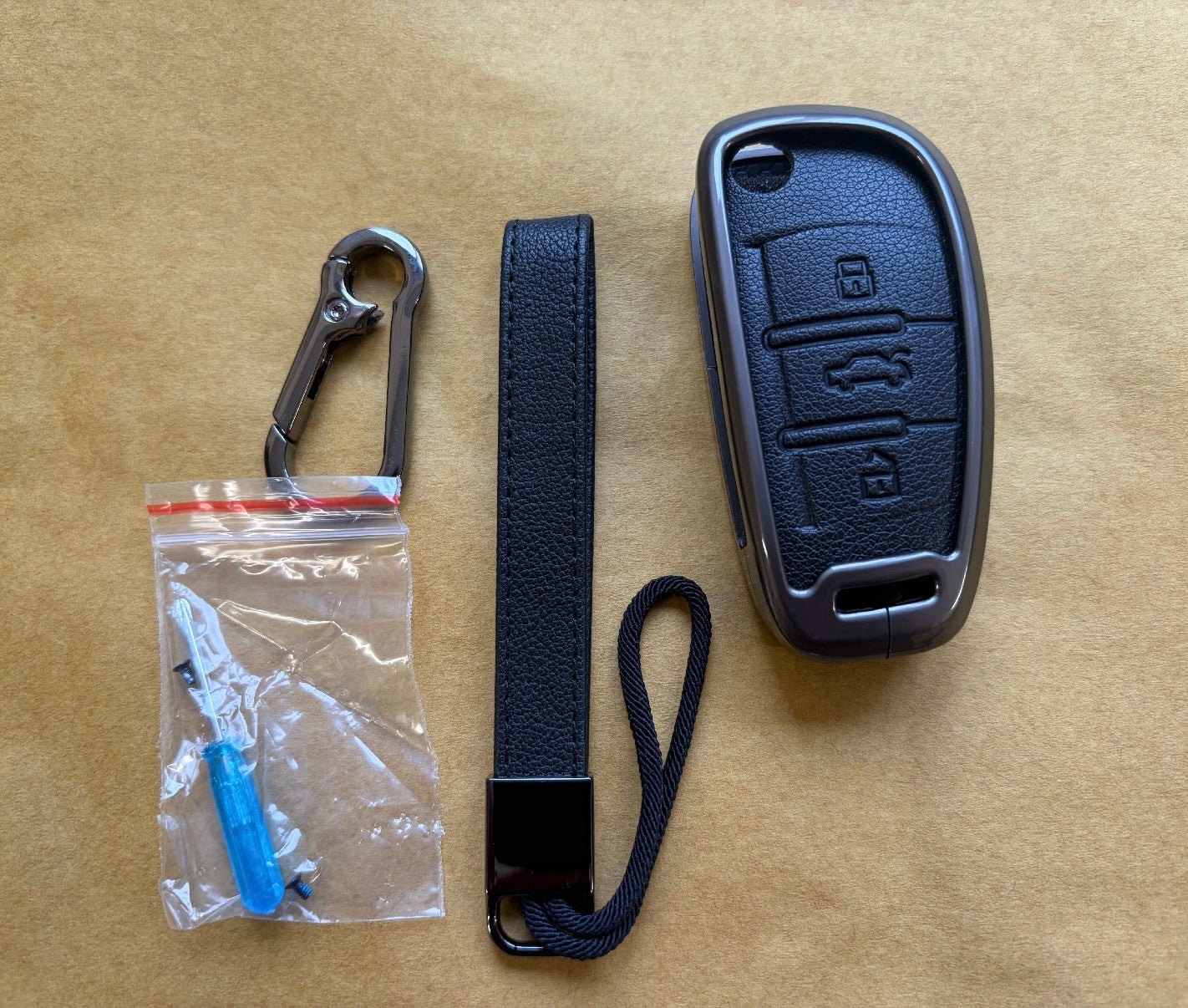 Audi Gunmetal Grey Key Case with Metal Clasp | 2014+ Models | Premium New