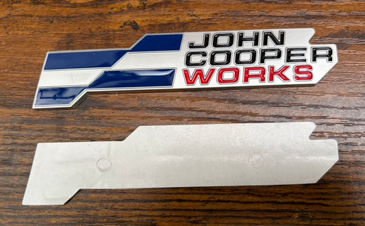 New MINI JCW F66 Rear Badge – Blue Silver Red – Latest Style