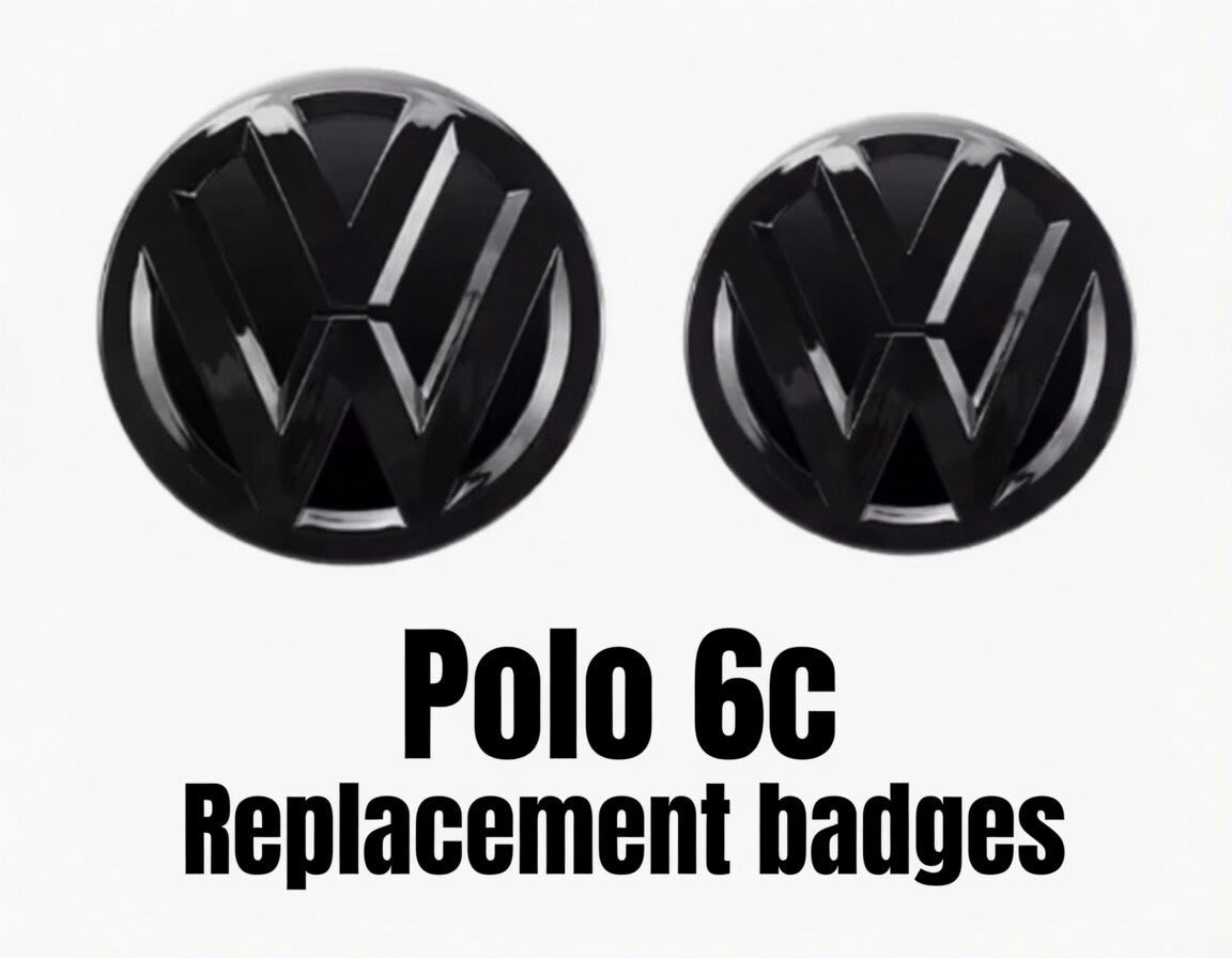 Volkswagen Polo 6C Front & Rear Badges Gloss Black Emblem Set 2014-2017
