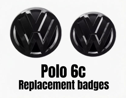 Volkswagen Polo 6C Front & Rear Badges Gloss Black Emblem Set 2014-2017