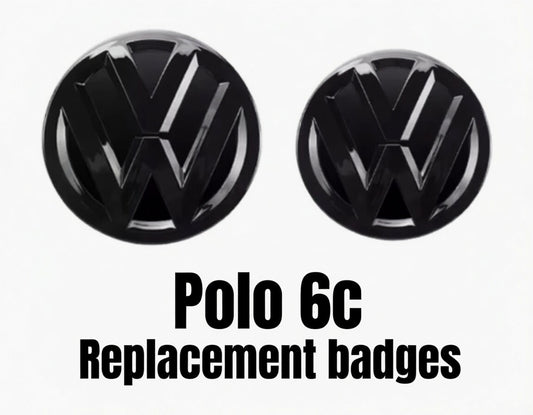 Volkswagen Polo 6C Front & Rear Badges Gloss Black Emblem Set 2014-2017