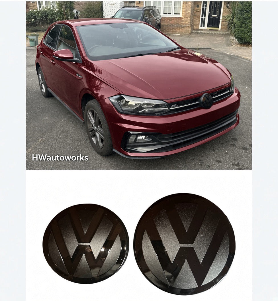 VW Polo MK6 (2017–2021) Smoked & Gloss Black Badge Overlay Covers Front & Rear Emblem Styling Set