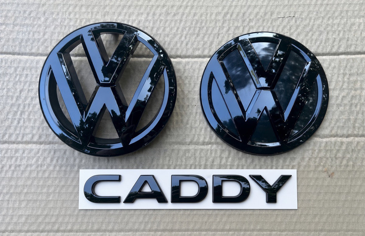 VW Caddy Mk3/Mk3.5 Gloss Black Rear Badge & CADDY Emblem Set